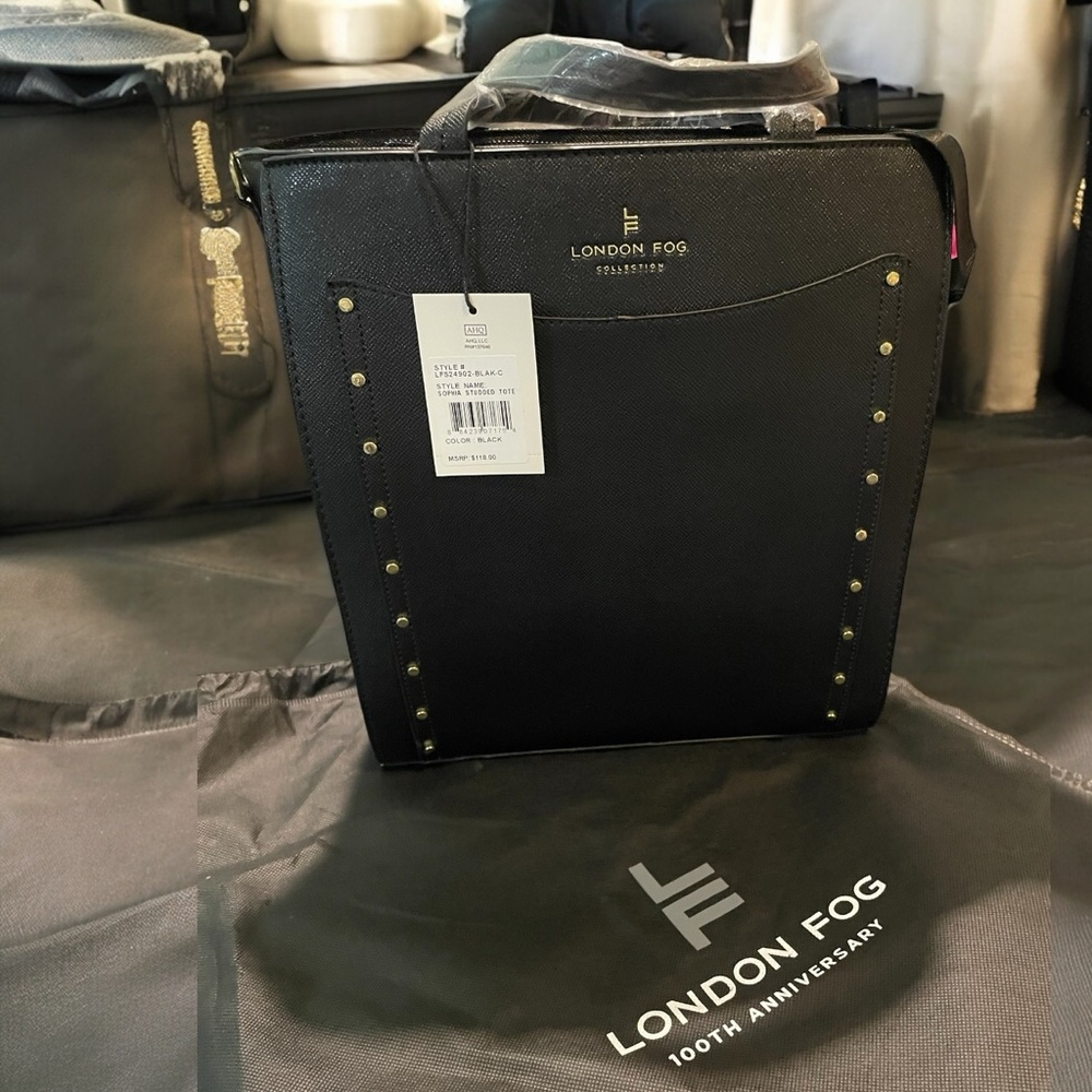 🆕 London Fog - Sophia Black Studded Tote Bag - Crossbody - 100th Anniversary❣️